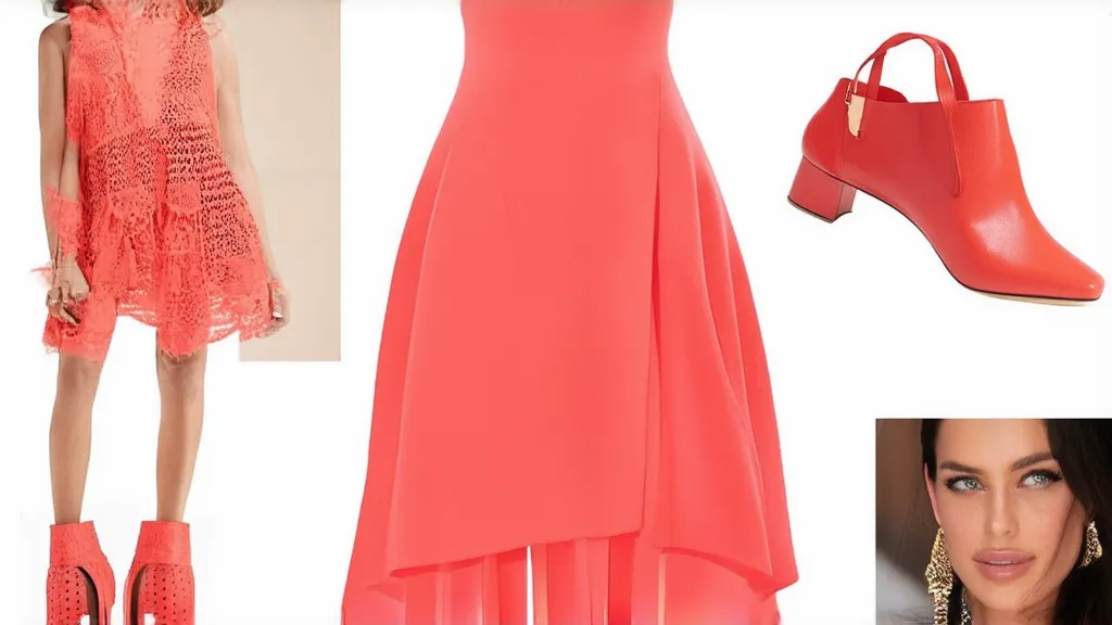 Stylish outfit featuring vibrant coral clothing and accessories, showcasing the color trend for 2025