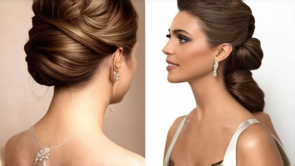 A beautifully styled elegant updo hairstyle, showcasing sophistication and grace.