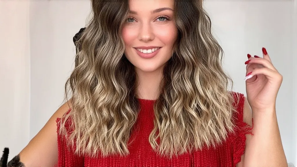 Soft, loose waves styled with festive accents, creating a relaxed yet elegant look.
