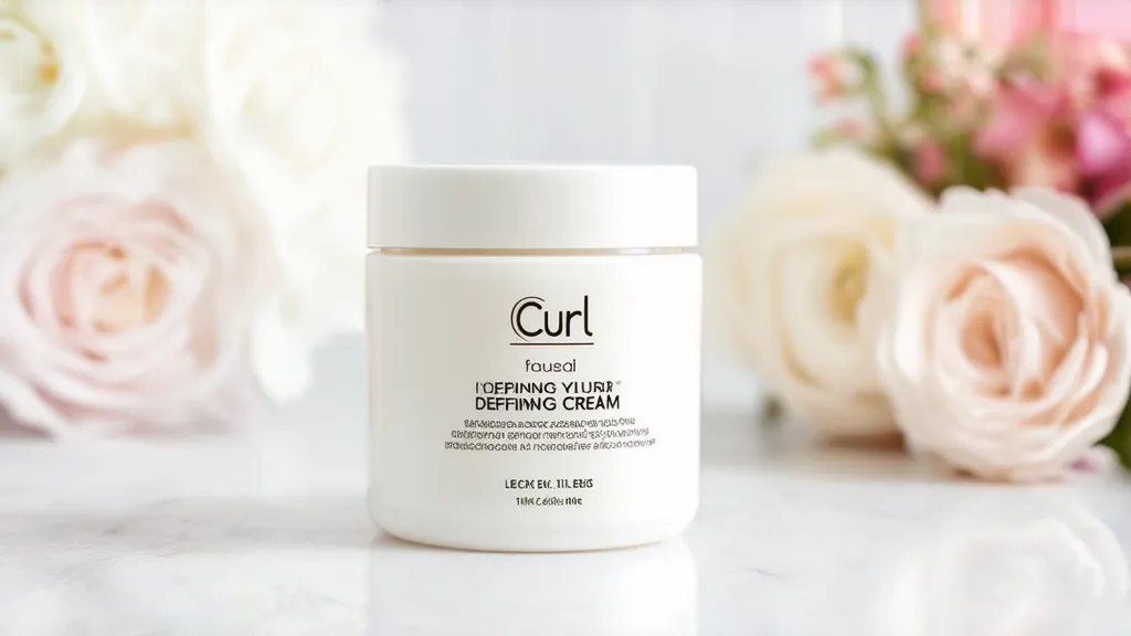 A jar of curl defining cream placed on a bathroom counter, surrounded by curly hair products and a towel.