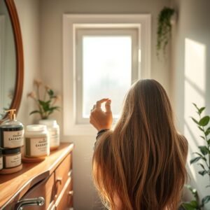 A woman applying a hair mask to repair damaged hair.