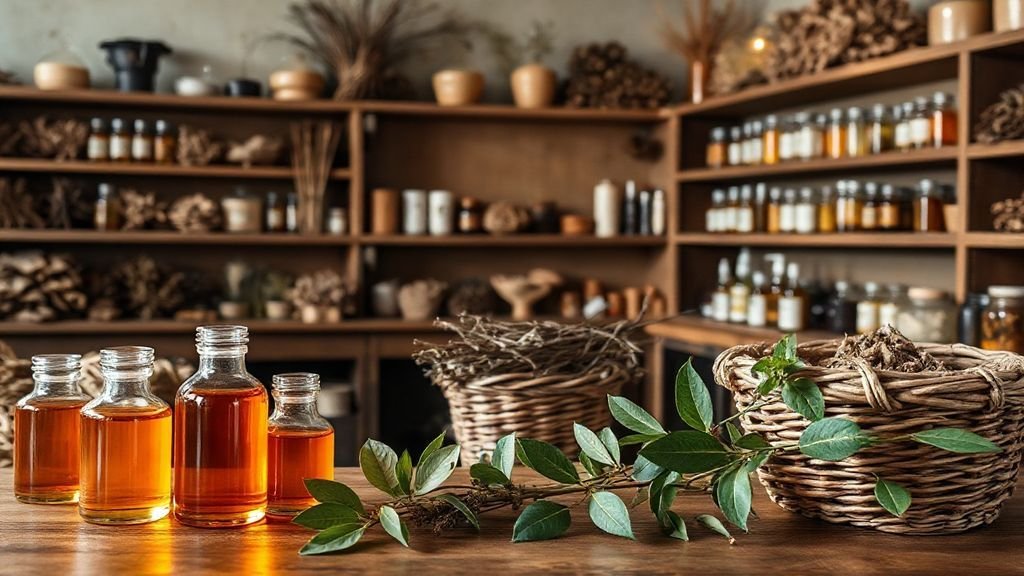 Witch hazel applied as a natural astringent to tone skin and reduce acne