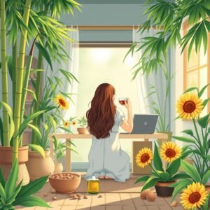 Natural ways to grow hair faster – a woman massaging her scalp with essential oils for healthy hair growth.