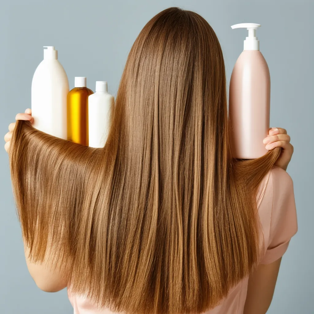 Various hair care products, including shampoo, conditioner, and styling essentials.