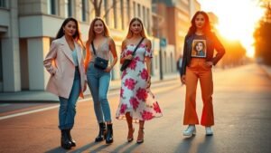 A stylish woman wearing trendy spring fashion outfits, showcasing the top three women’s fashion trends for March 2025