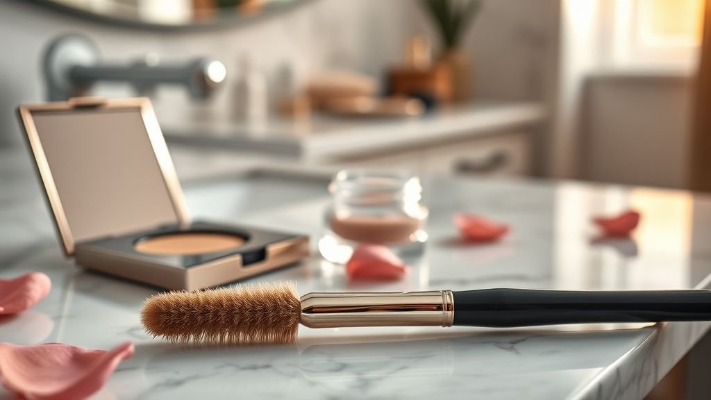 A dual-ended eyebrow brush with an angled tip and spoolie