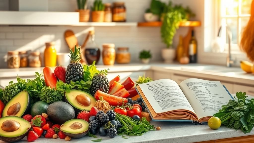 A plate of nutrient-rich foods like salmon, nuts, and leafy greens for healthy hair.