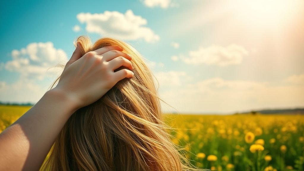 A person sitting outdoors in sunlight, absorbing natural vitamin D for hair health.