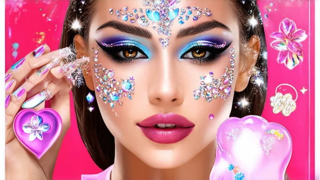 Festival face gems and stickers for easy, eye-catching glam – rhinestones, pearls, and mandala designs.