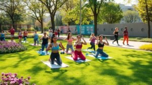 Women engaging in diverse fitness activities, including yoga, running, and high-tech workouts, showcasing 2025 fitness trends for staying active and healthy