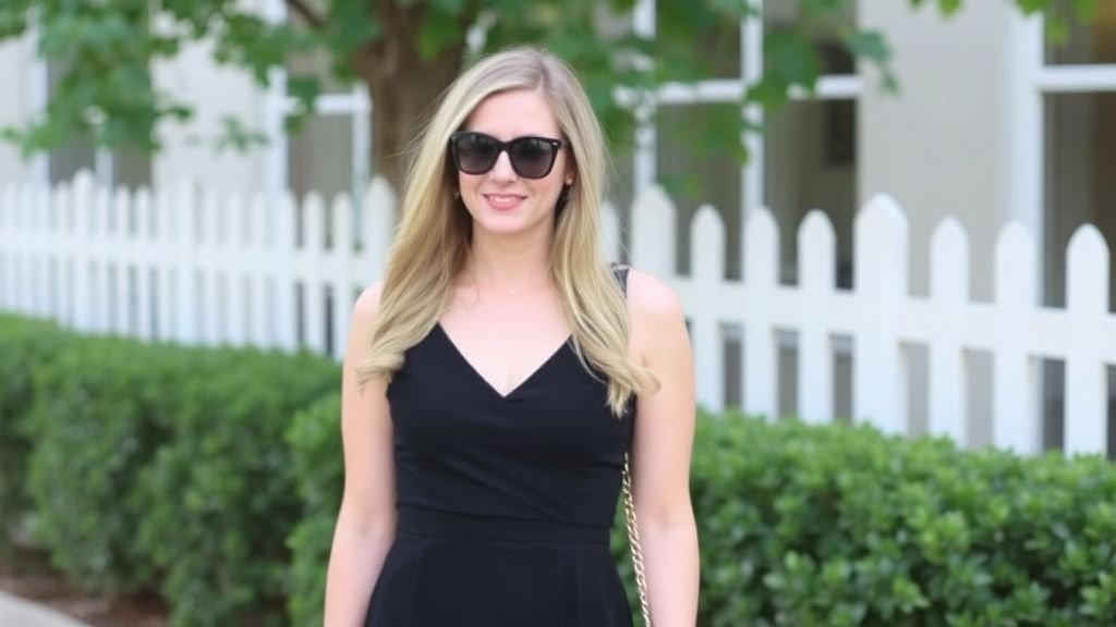 Woman wearing a timeless little black dress at a cocktail party